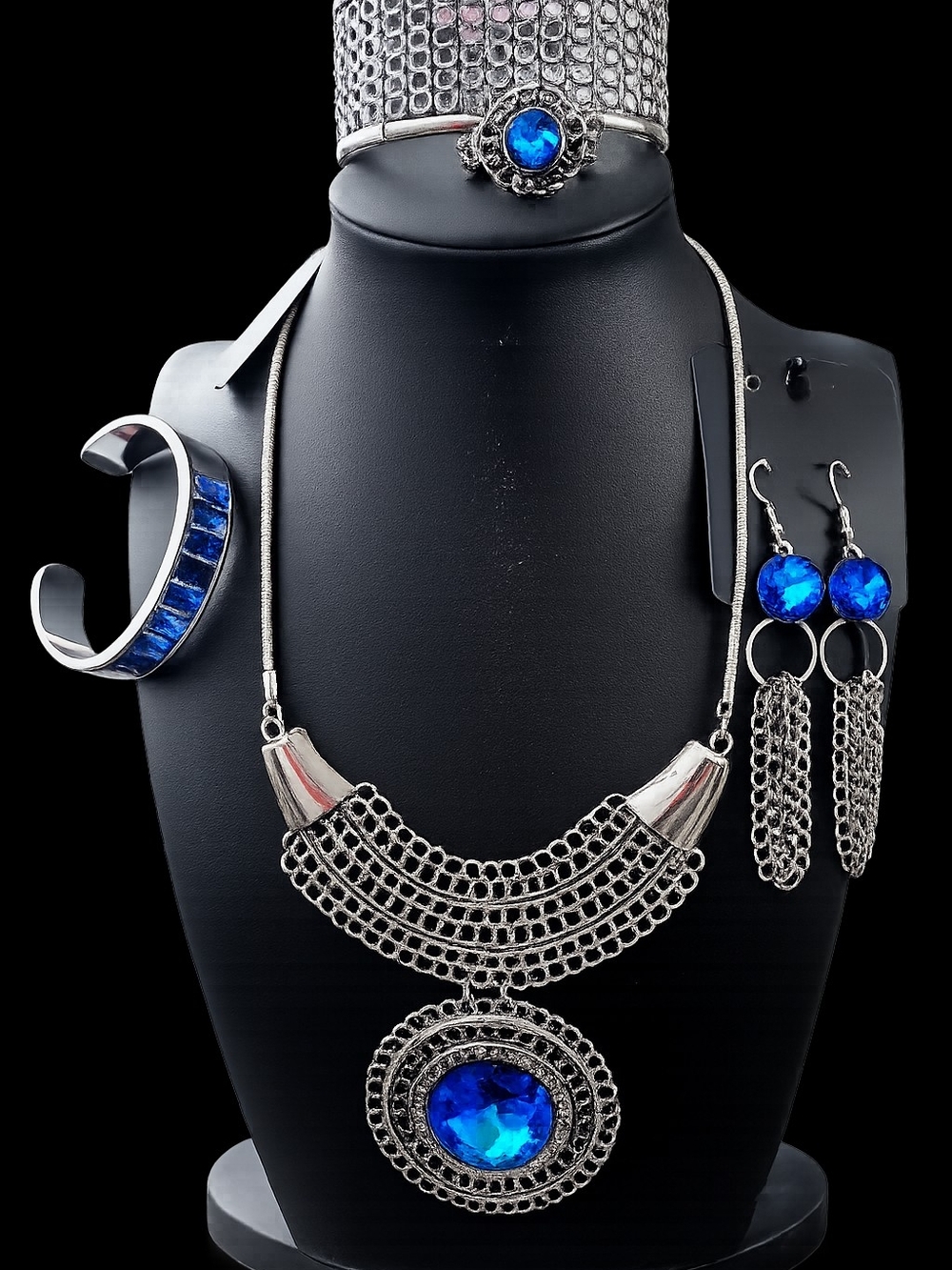 Paparazzi Blue Crystal Silver-Tone 5 Pc Set